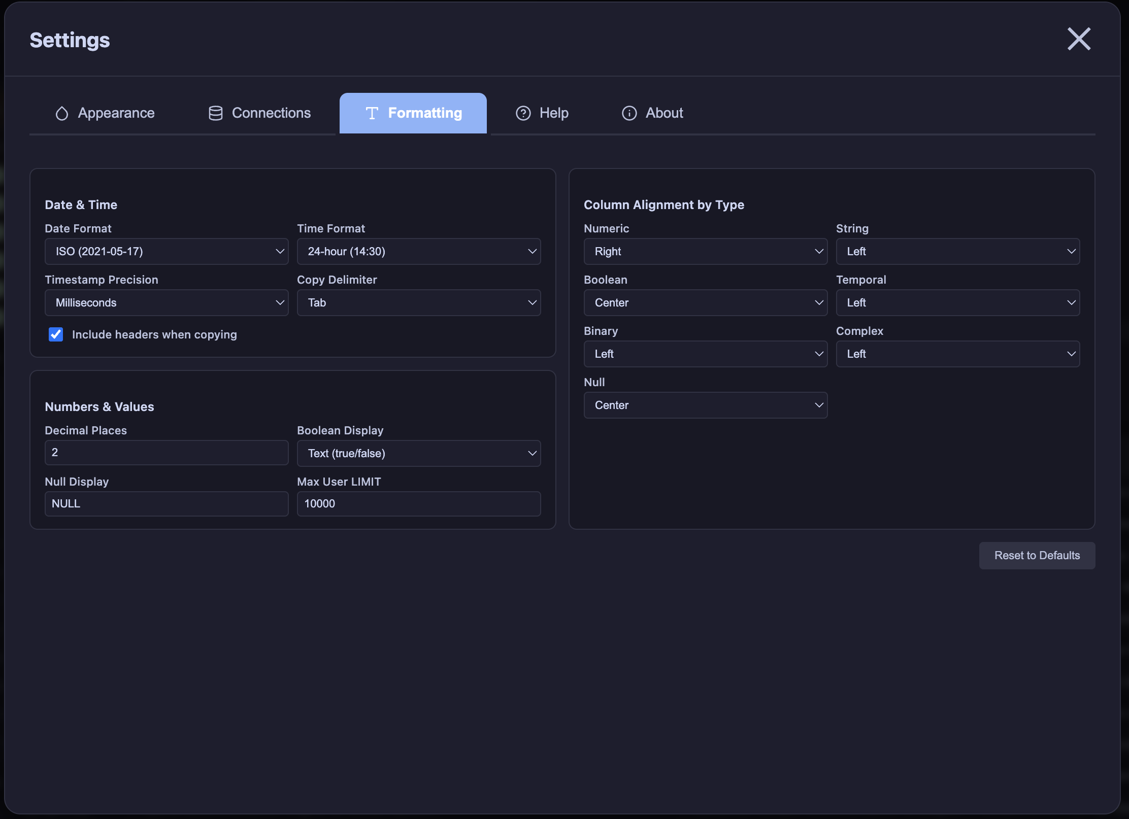 Formatting Options